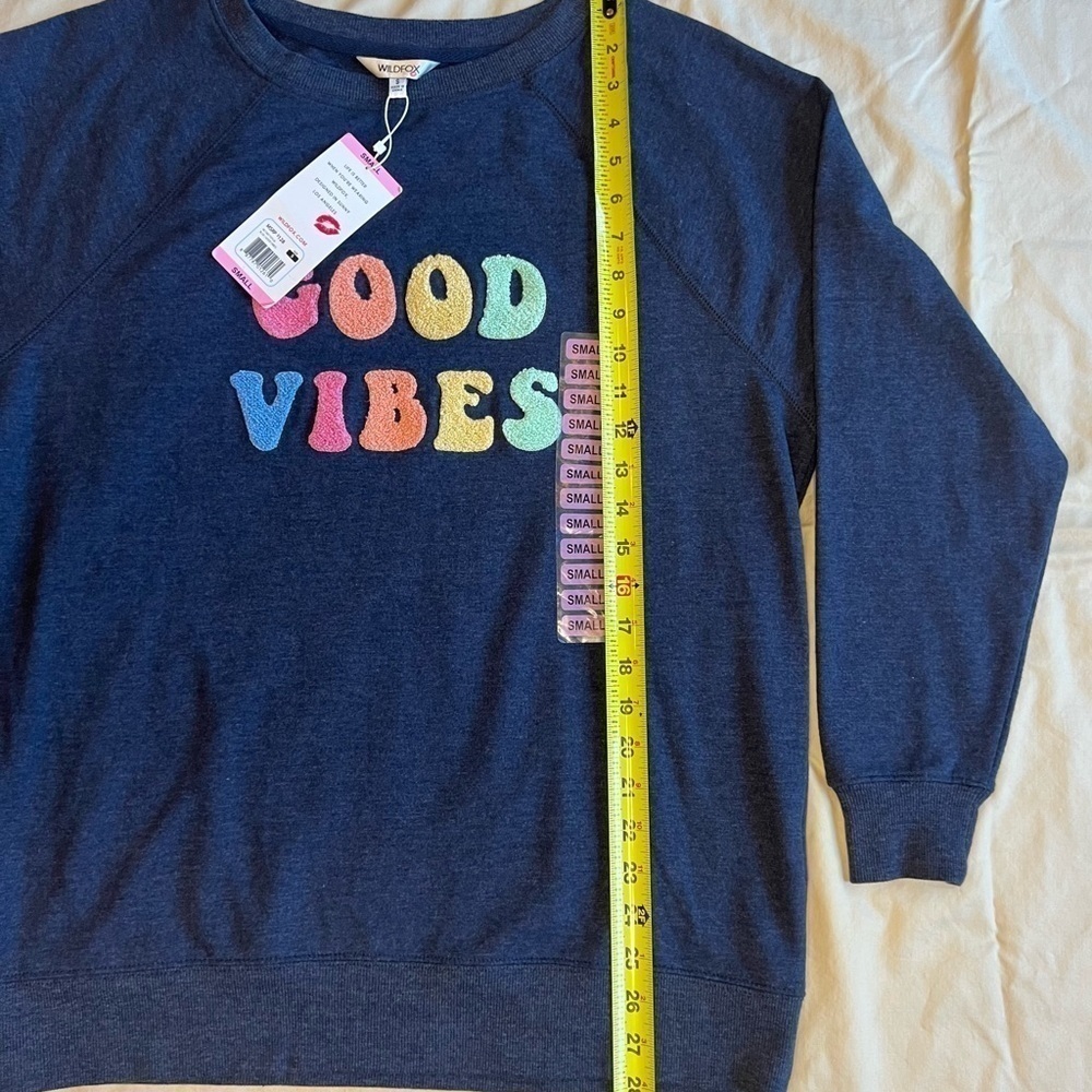 NWT Wildfox size small blue good vibes sweat shirt. - Picture 5 of 5
